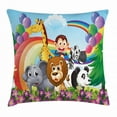 thumbnail image 1 of Nursery Throw Pillow Cushion Cover, Group of Animals at the Hilltop with a Rainbow and Balloons Fresh Garden Happy, Decorative Square Accent Pillow Case, 18 X 18 Inches, Multicolor, by Ambesonne, 1 of 2