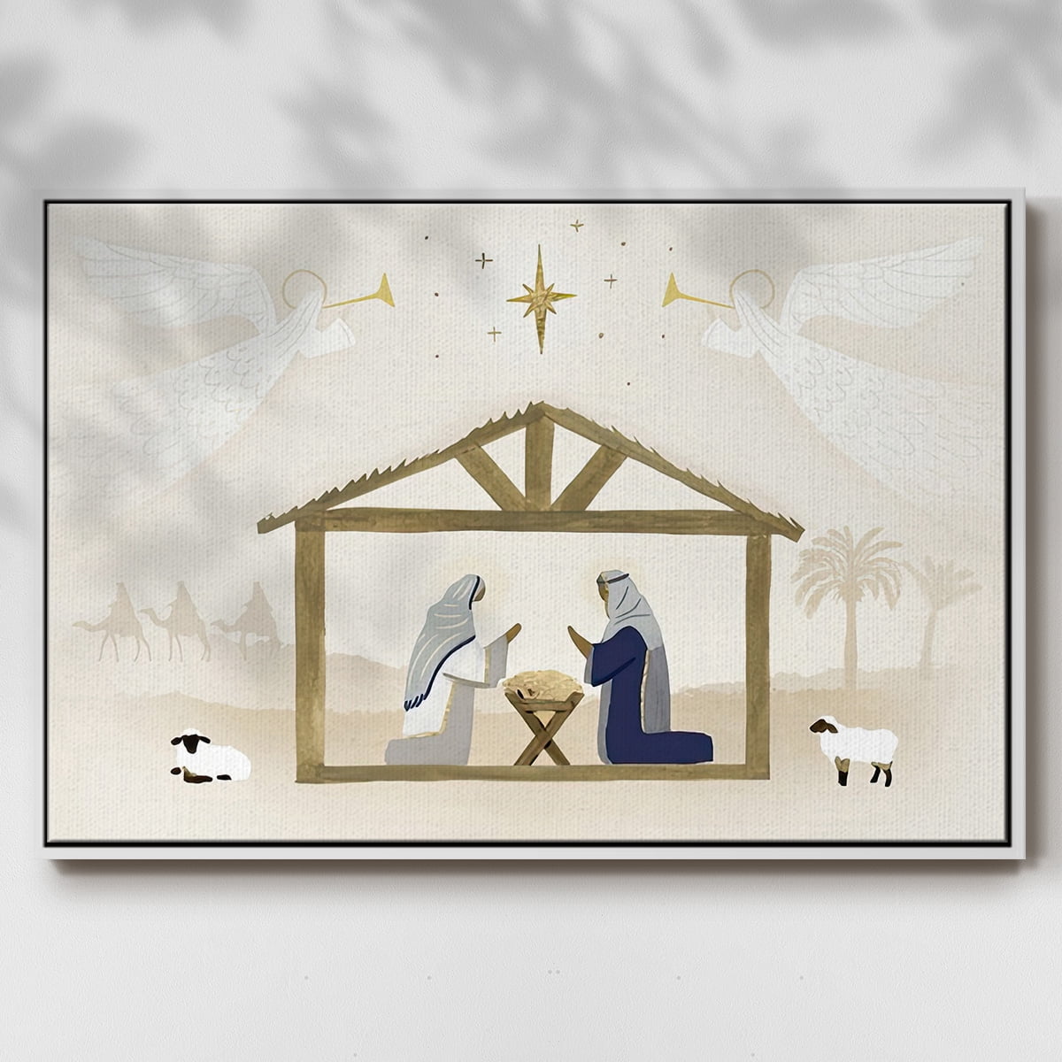 Away in a Manger Collection A - Framed Gallery Wrapped Holiday Canvas - 17 x 25 - White Frame