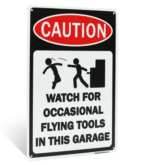 Funny Caution Watch for Flying Tools In Garage Sign Man Cave, Mechanic Shop Cool Gifts