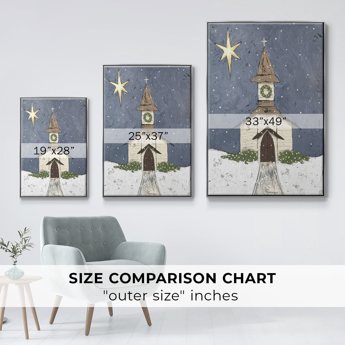A Silent Night III - Framed Gallery Wrapped Holiday Canvas - 25 x 37 - Silver Frame