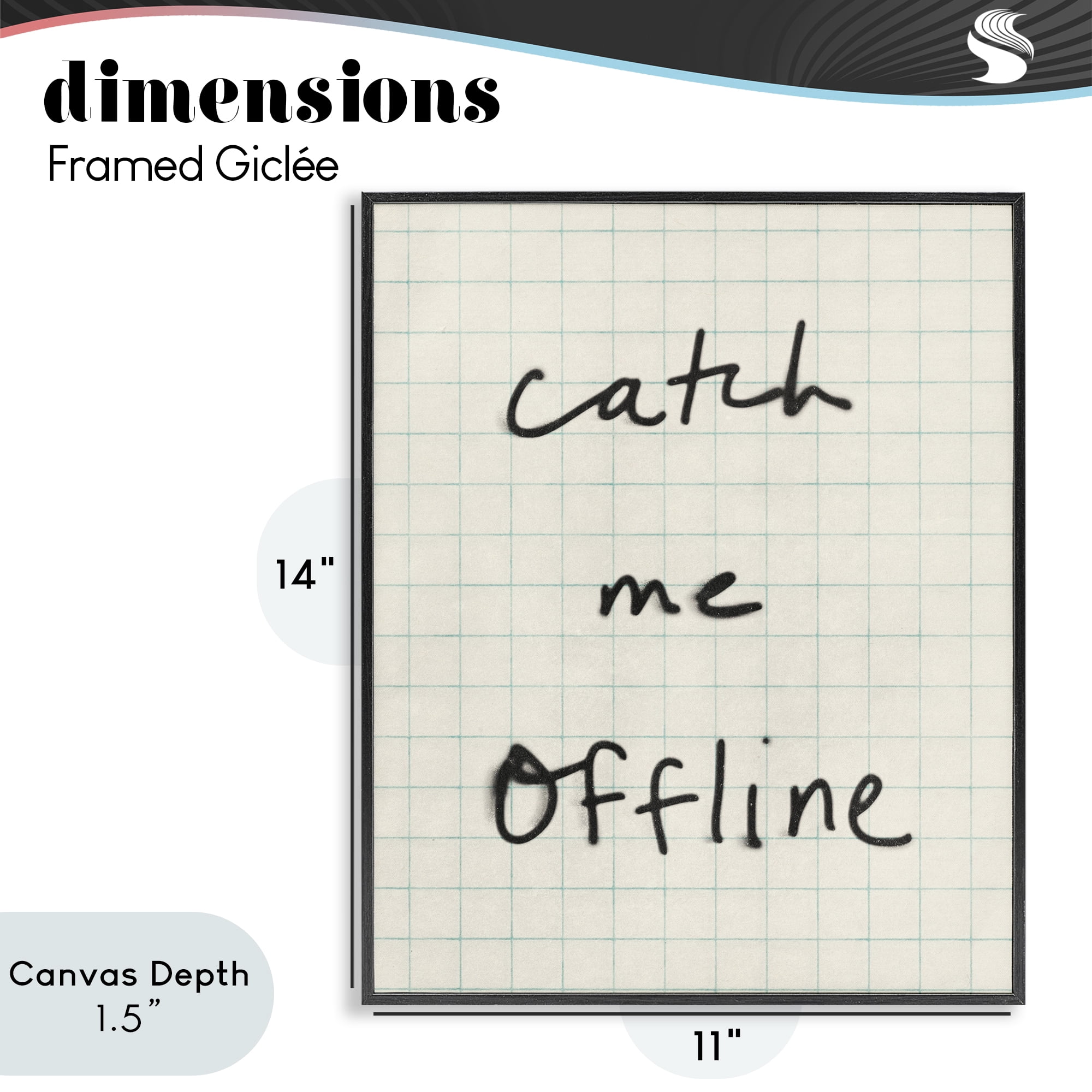 Stupell Industries Catch Me Offline Scrawl Black Framed Giclee Art, design by Victoria Barnes