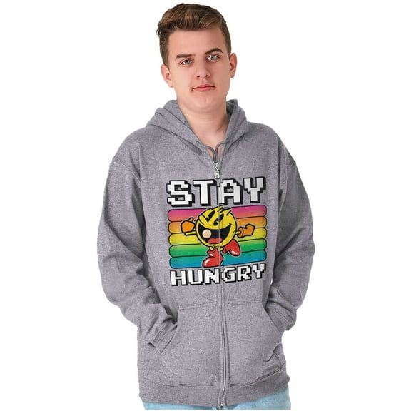 PACMAN Stay Hungry Funny Food Gamer Zip Up Hoodie Men's Women's Brisco Brands S