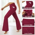 thumbnail image 5 of Women's Flare Leggings with Pockets-Crossover High Waisted Bootcut Yoga Pants-Tummy Control Bell Bottom Leggings, 5 of 12