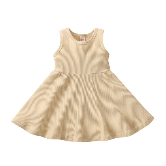 Odeerbi Infant Girls Summer Cotton Tank Dress Cute Rib Knit A-Line Sun Dress Sweet Solid Color Round Neck Sleeveless Dress Infant Girls Clothes