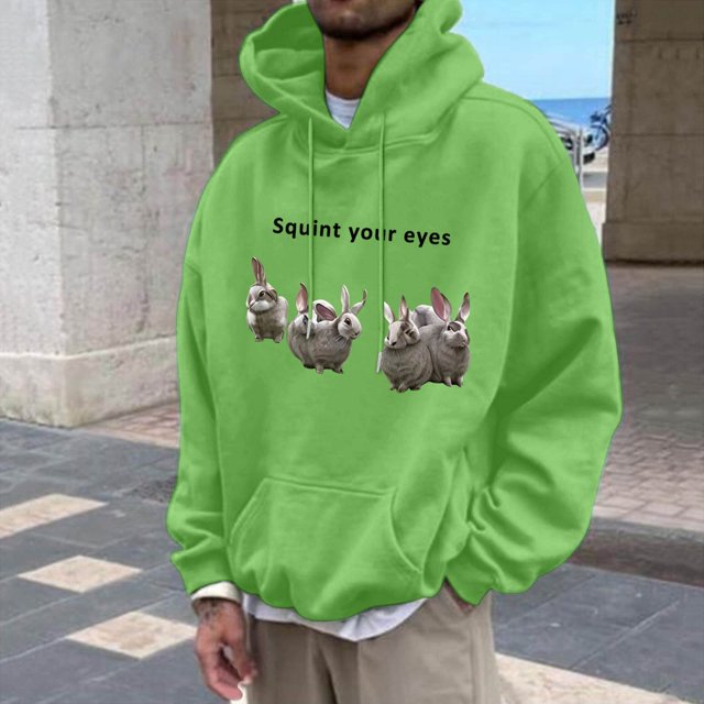 WILLBEST Sudaderas Deportivas para Hombre, Suéter con Capucha y Bolsillo De Manga Larga para Otoño e Invierno, con Estampado De Conejo Divertido De Color Sólido para Hombre y Mujer XXGrande