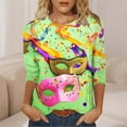 thumbnail image 6 of Byworldtasic Women's Carnival Sequins Top Casual Print Round Neck 3/4 Sleeve T-shirt Mardi Gras Blouse, 6 of 6