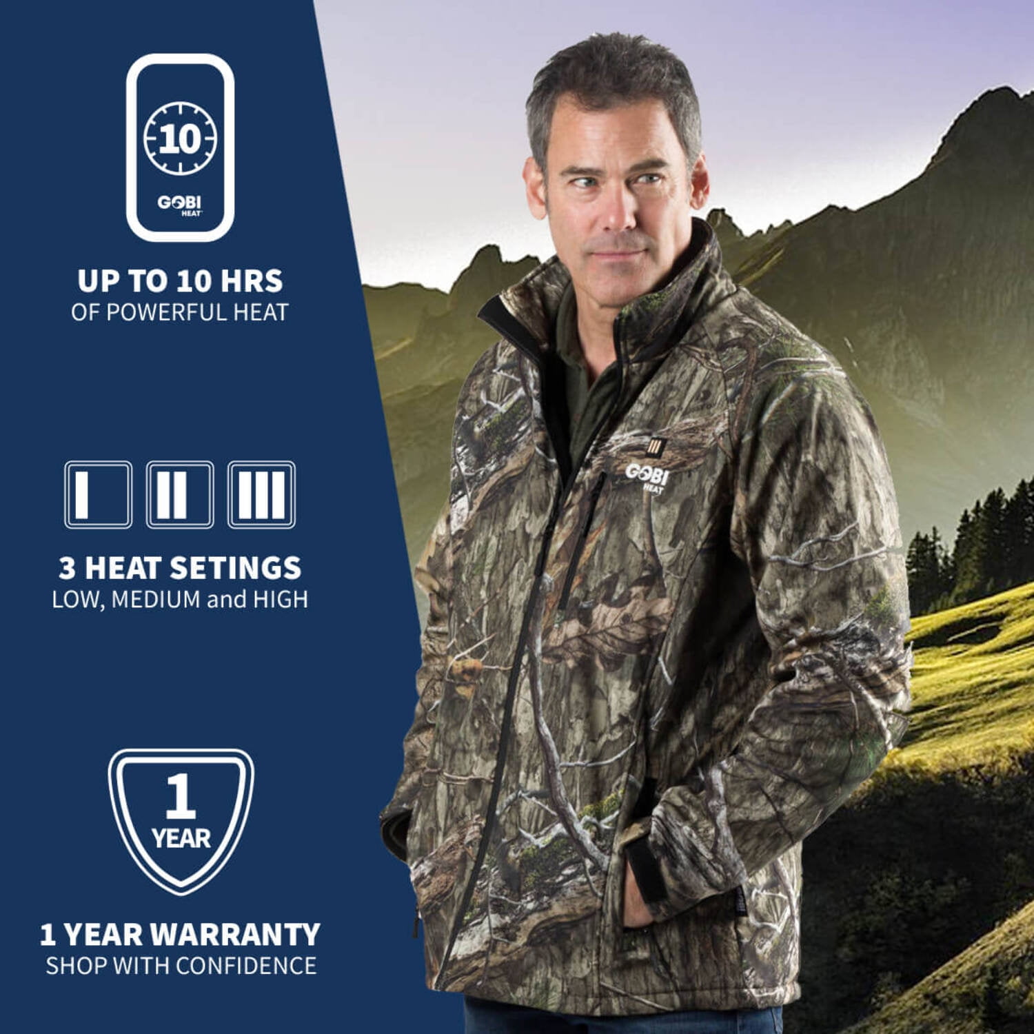 Sahara Men's Heated Hunting Jacket - Mossy Oak Camo by Gobi Heat