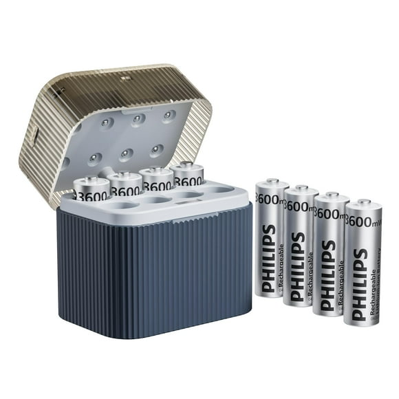 Rechargeable Lithium AA Batteries + Charger 8 Pack PHILIPS