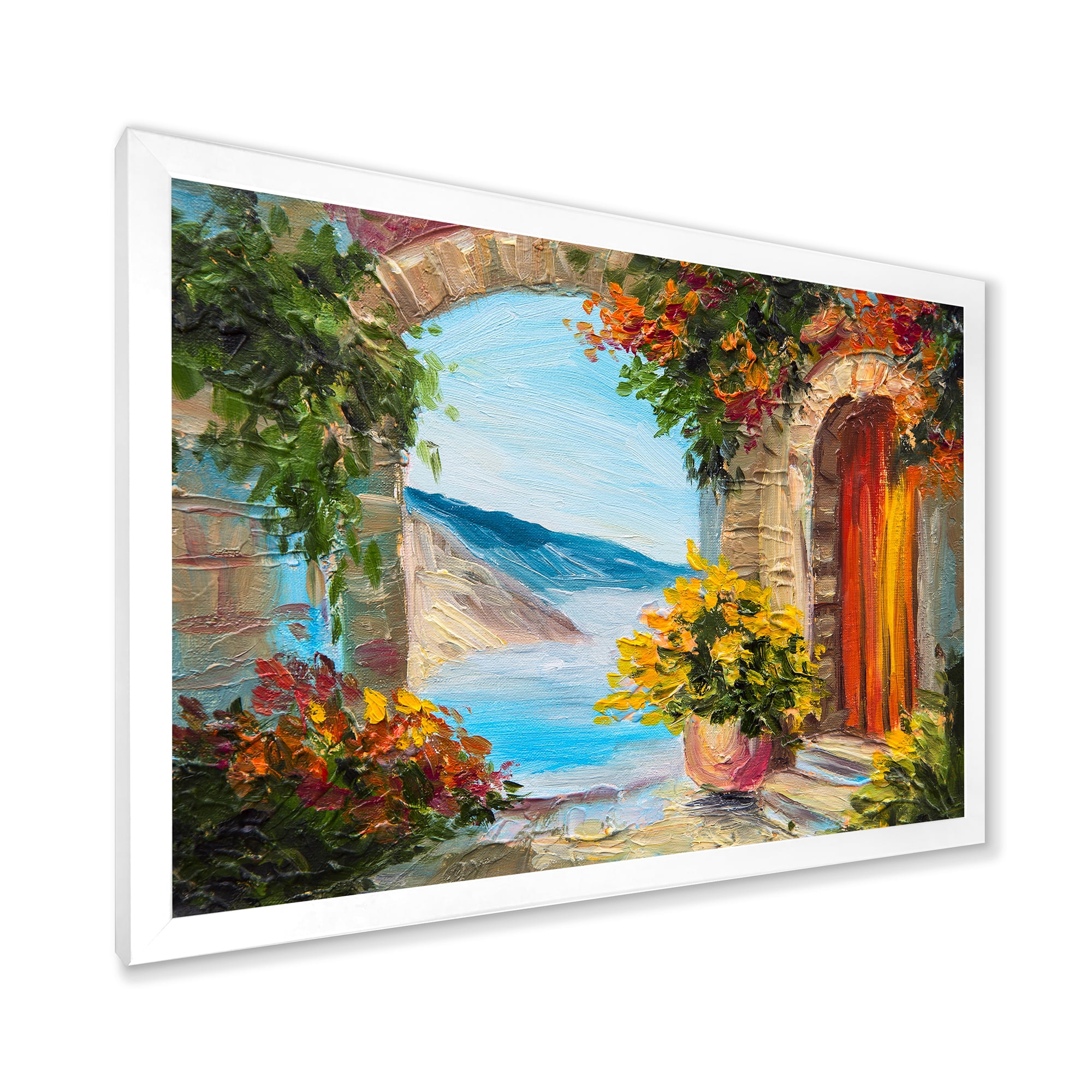 Designart 'House With Colorful Flowers Near The Sea Summer Season' Nautical & Coastal Framed Art Print