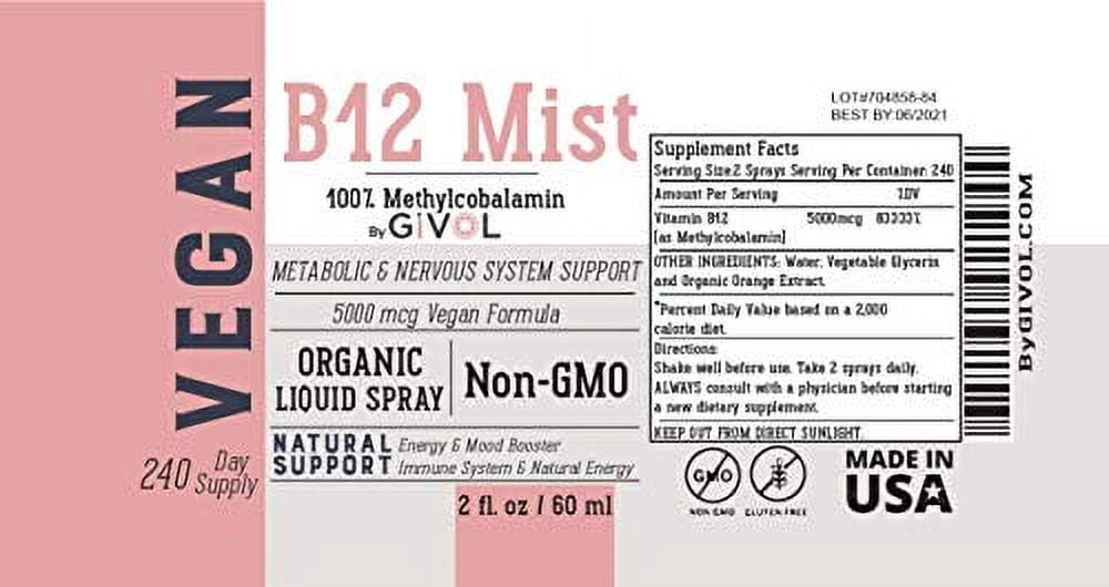 GIVOL Vegan Methylcobalamin- Vitamin B12 Liquid Mist 5,000mcg