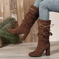 thumbnail image 2 of Womens Slouchy Mid Calf boots Fashion Suede Strappy Block High Heel Knee High Boots Casual Pointed Toe Dress Long Booties Coffee 6.5, 2 of 5
