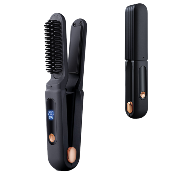 Wireless 3-in-1 Hair Styler Brush with 3500mAh Rechargeable Battery - Ceramic Coated 3D Floating Plates, Adjustable Temp (160°C/180°C/200°C), Digital Display & Type-C Charging - Mini Portable Curler