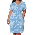 thumbnail image 3 of Womens Casual Dresses Blue Background White Lace Pattern Short Sleeve Dress Summer Dresses for Women 2025, 3 of 6