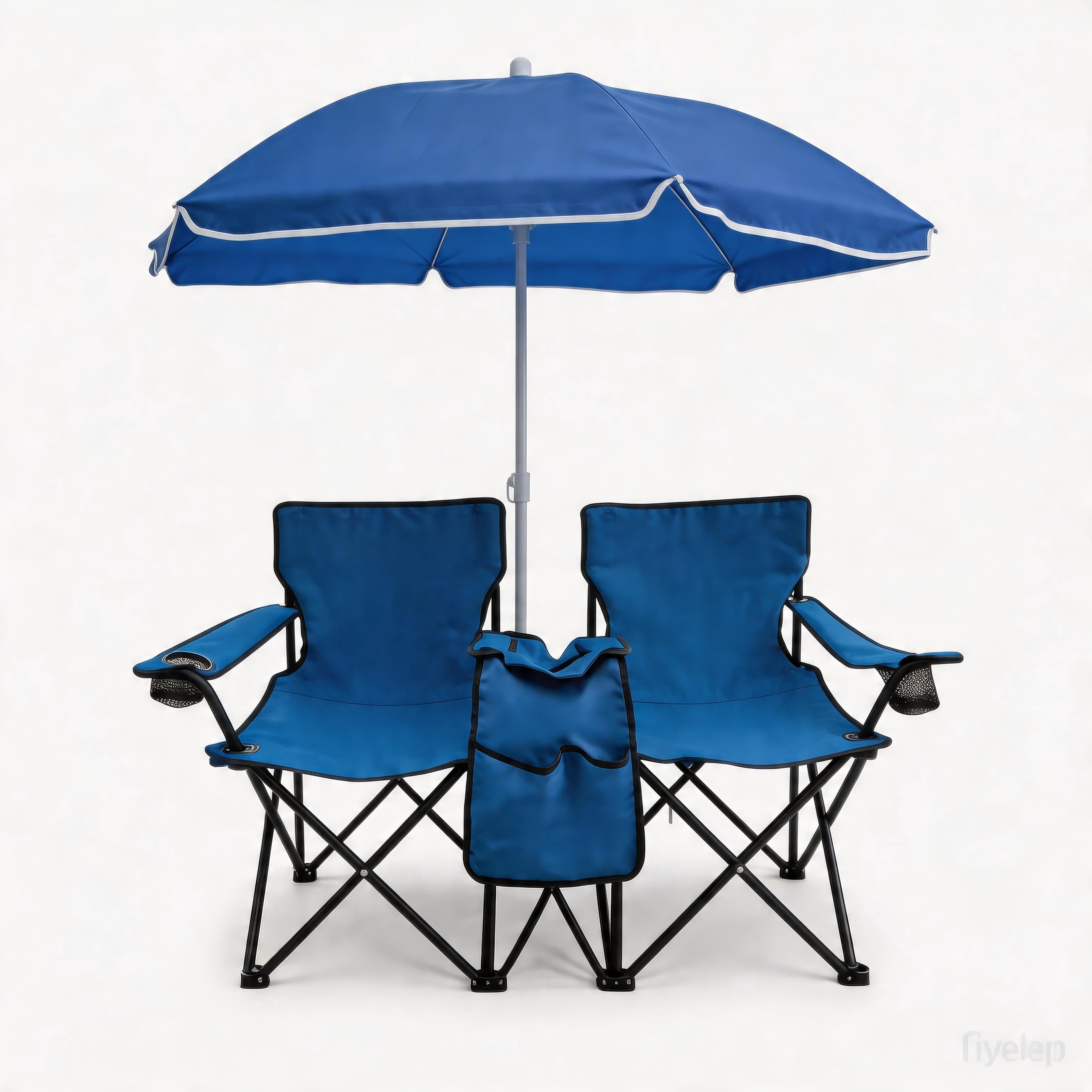 Portable Folding Picnic Chair Set with Umbrella,2-Person Outdoor Camping Chairs with Cup Holders & Cooler Bag, Adjustable Sun Canopy, Heavy Duty Beach Chairs for Patio, Backyard, Travel, Blue