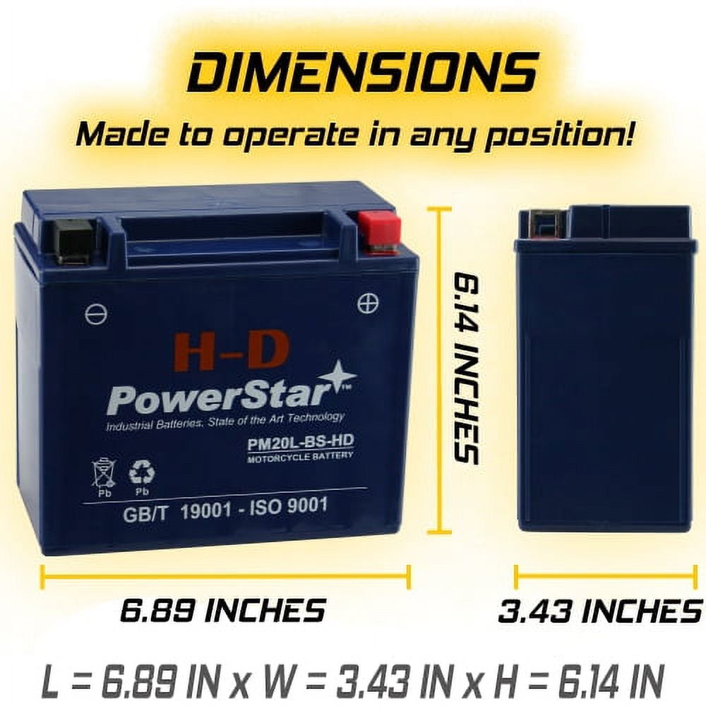 PowerStar Energizer ETX20HL AGM Motorcycle and ATV 12V Battery, 310 Cold Cranking Amps and 18 Ah