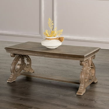 Furniture of America Wilster Traditional Trestle Solid Wood 52-inch Indoor Coffee Table, Weathered Oak