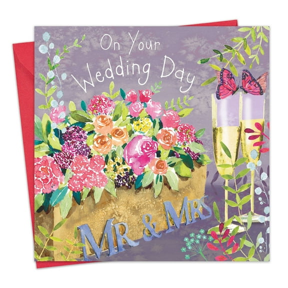 Twizler Wedding Card with Floral Setting - Wedding Greeting Card for Bride & Groom - Congratulations On Your Wedding Day Card Happy Couple