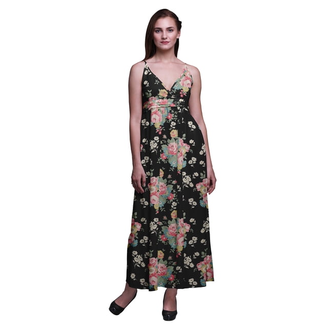Bimba Robe Longue Maxi d'Été à Imprimé Floral pour Femme, Col en V, Tenue de Villégiature de Vacances - Grand