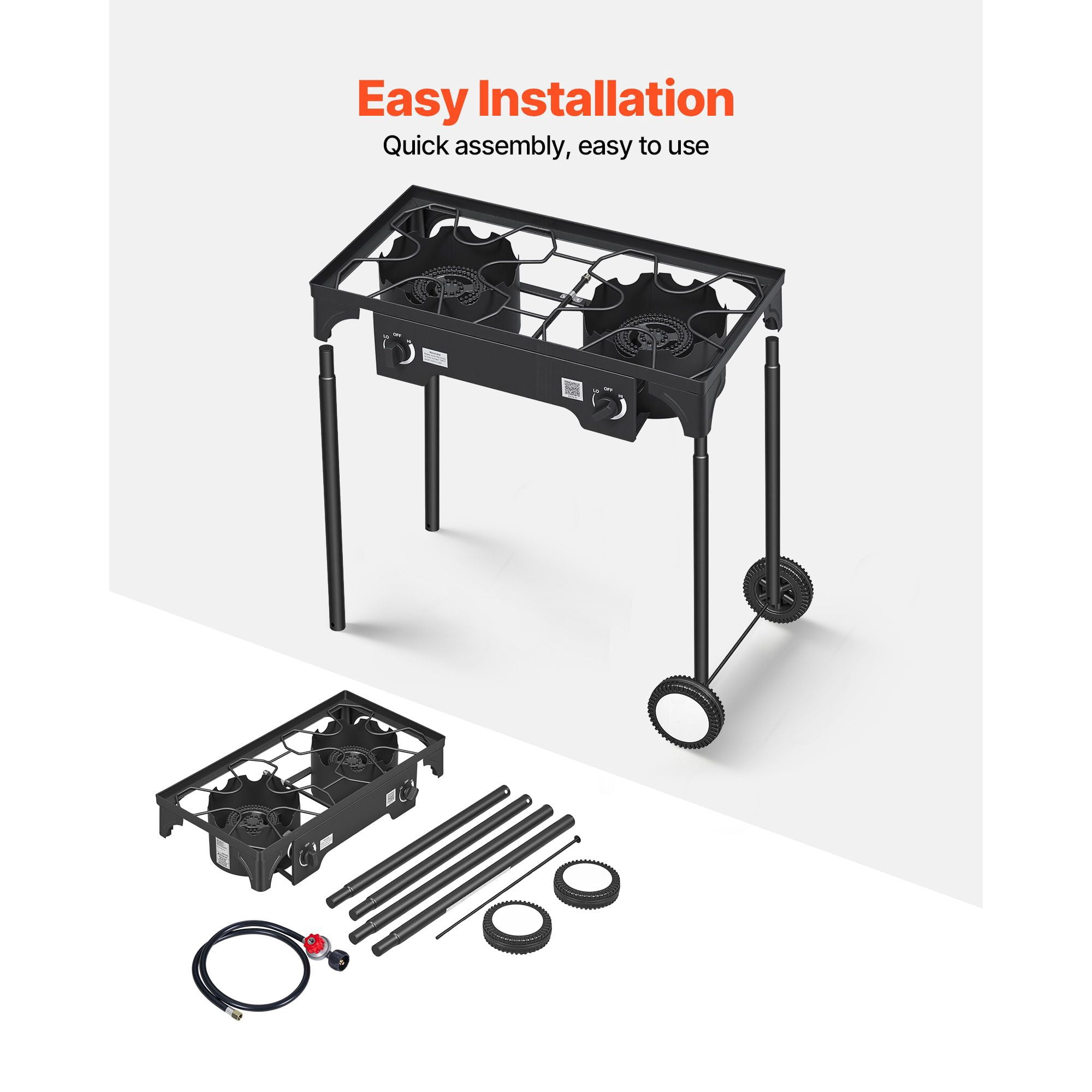 2 Burner Outdoor Propane gases Stove, 150,000 BTU Heavy  Cooker with Wheels & Regulator Hose