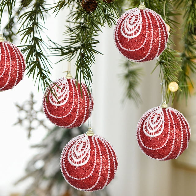 Fiudx Bolas Navideñas, Diseño Festivo En Dorado, Rojo, Azul y Blanco, Exquisito Detalle de Cuentas y Lentejuelas, Decoración Navideña de Invierno, Perfectas para Árbol de Navidad y Fiestas, Tamaño de