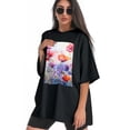 thumbnail image 3 of Plus Size Shirt for Women Black Tops for Women Short Sleeves Shirt for Women Flowers15 T Shirt Crewneck Shirt for Women 5XL, 3 of 5
