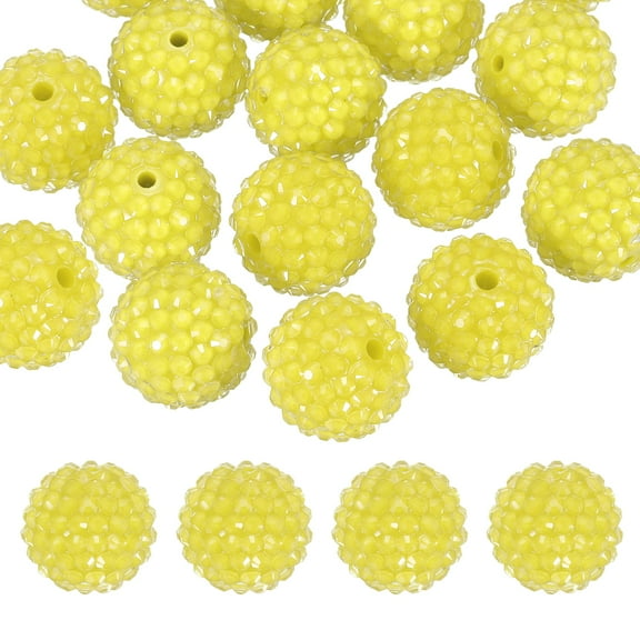 Uxcell 20mm Resin Rhinestone Beads for Beadable Pen, 20 Pack Ball Disco Beads for Jewelry Making, Lemon Yellow