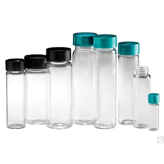 27.75 x 95 mm 10 Dram Clear Borosilicate Vial with 24-400 Green Thermoset F217 & PTFE Lined Cap - Pack of 144