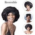 thumbnail image 3 of LAICAIW Reversible Silk Bonnet for Sleeping Double Layer Satin Bonnet Hair Bonnet Adjustable Tie Bonnets Silky Satin Bonnet Night Sleeping Hair Wrap for Women Black Blue, 3 of 6