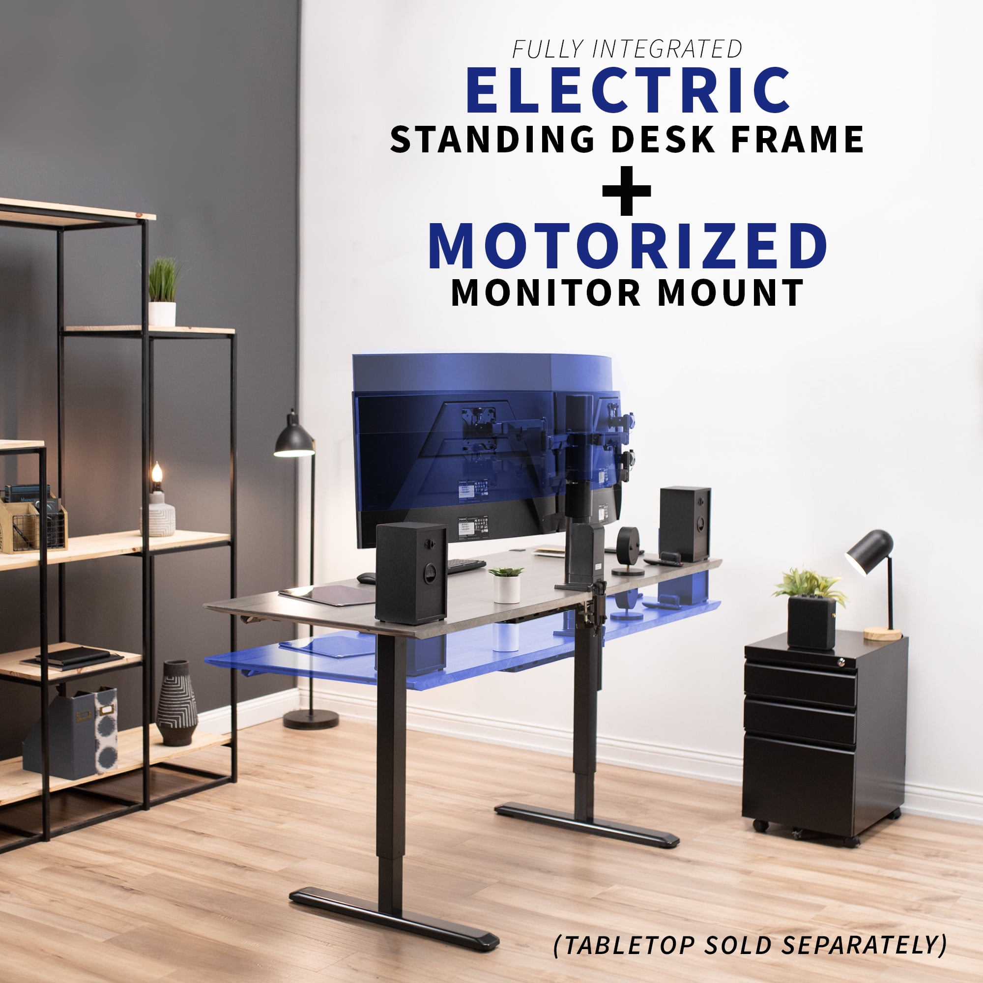 VIVO Single Motor Stand Up Desk Frame with Electric Dual Monitor Mount