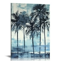 COMIO  Palm Tree Canvas Wall Art Blue Tropical Hawaii Painting Pictures Abstract Beach Artwork Prints for Office Living Rooom Gallery Wrapped Ready to Hang