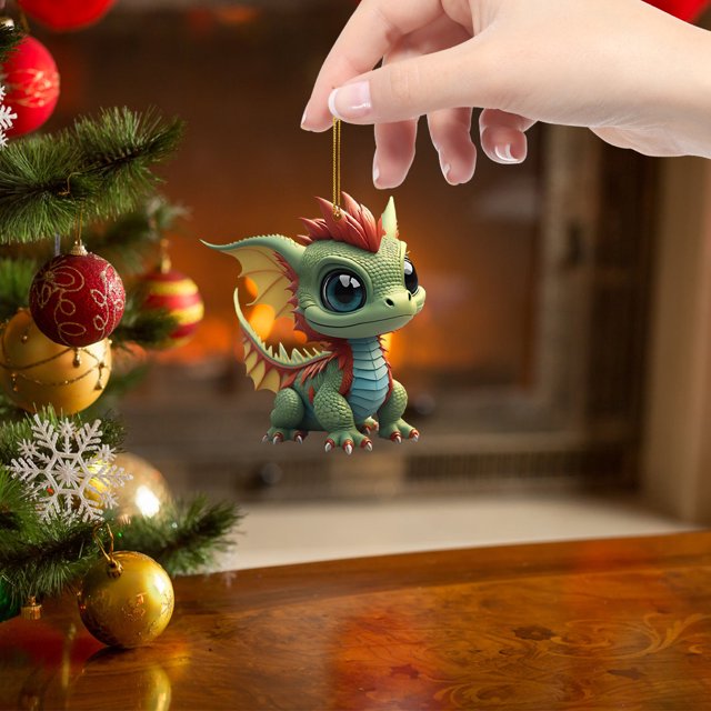 2D Navidad dragón decoración dibujos animados 8 cm coche ventana decoración colgantes encanto fiesta regalo