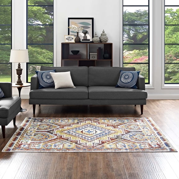 Modway Florita Distressed Southwestern Aztec 8x10 Area Rug in Multicolored