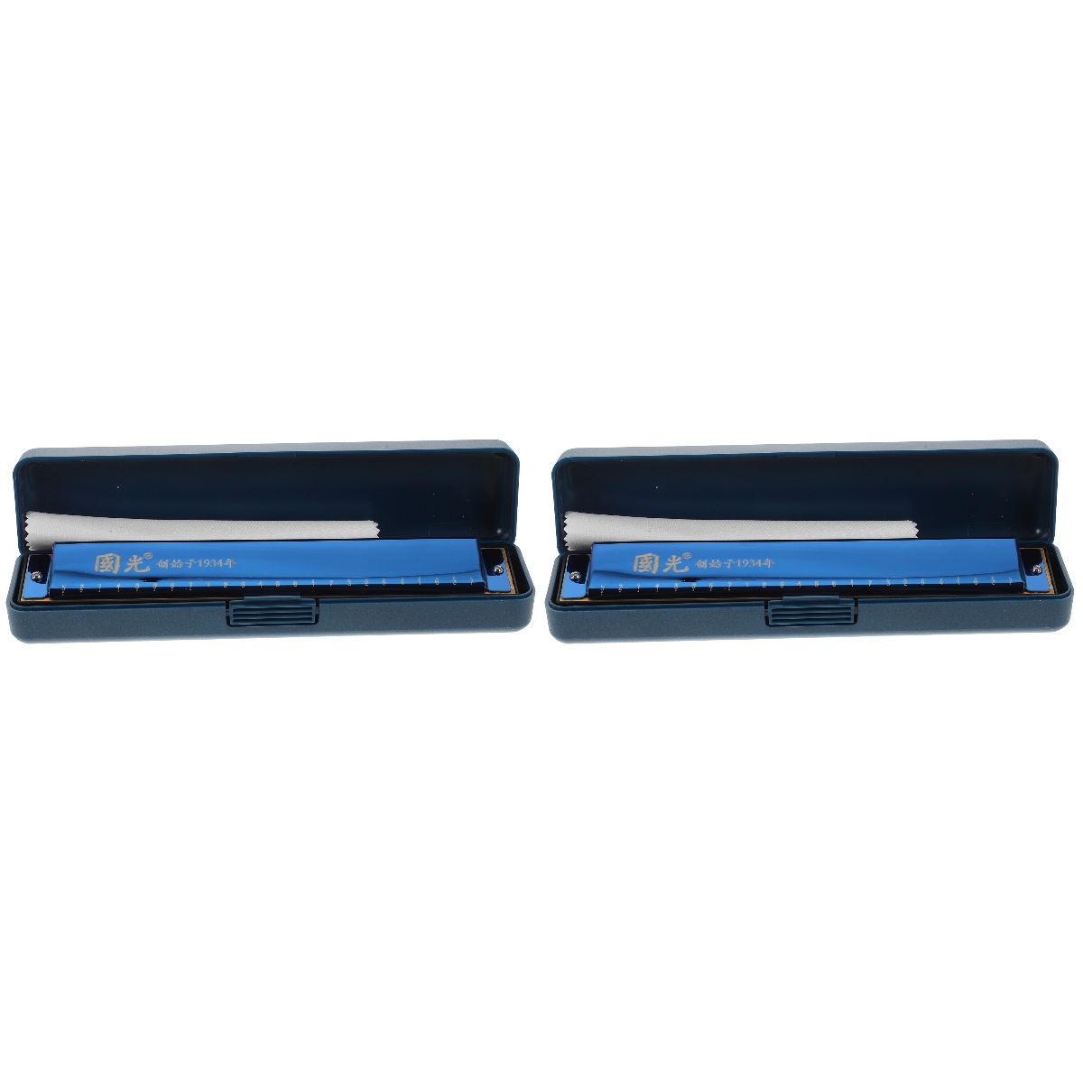 unbranded 2pcs Complex Tones- Key Harmonica: Practical 24 Holes Harmonica with Packing Box ( Sapphire blue )