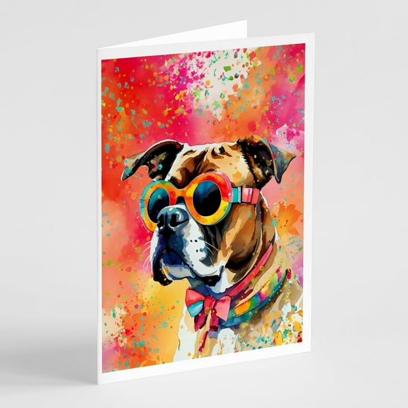 Boxer Hippie Dawg Greeting Cards Pack of 8 7 in x 5 in