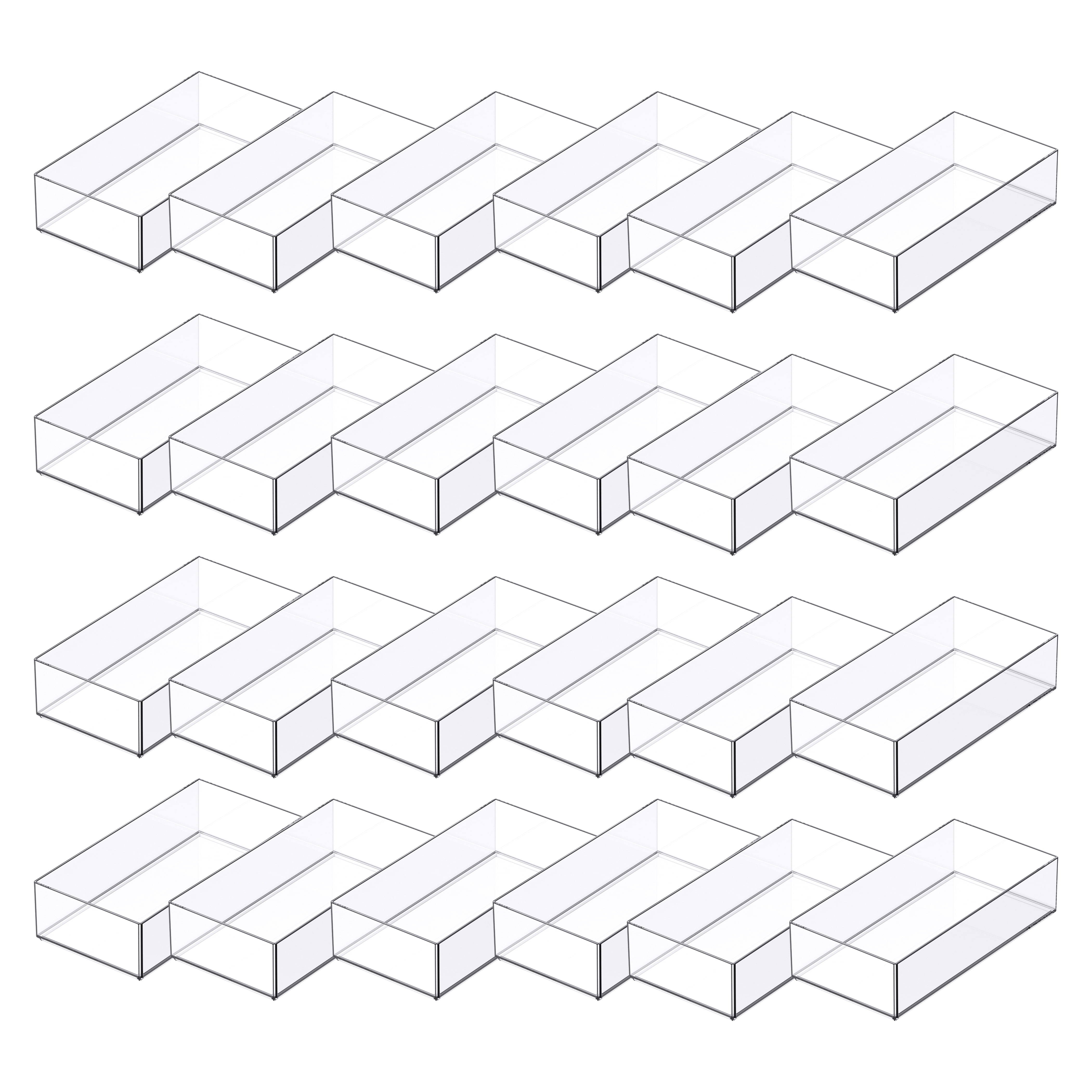 Simply Tidy 8" x 4" Clear Stacking Storage Tray - Slim Plastic Organizer for Sticky Notes, Washi Tape, Super Glue & Craft Supplies, Stackable Design, 24 Pack