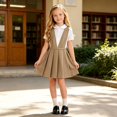 thumbnail image 5 of Girls' School Uniform V-Neck Jumper Dress Pleated Pull-on Scooter Skirt (Khaki 12-13 Years), 5 of 6