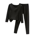 thumbnail image 5 of Sakmal Long Sleeve Pajamas for Women Black Winter Long Johns Cotton Lounge Set Crew Neck Solid Pjs Sets for Women, 5 of 5
