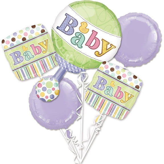 Tiny Bundle 5pc Baby Rattle Balloon Bouquet Baby Shower Party Supplies