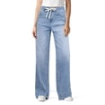thumbnail image 4 of Wide Leg Jeans Woman High Waisted Trendy Pull On Elastic Waist Drawstring Stretchy Denim Jean Pants with Pockets Sky Blue M, 4 of 6