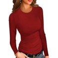 thumbnail image 1 of Women Fall Long Sleeve Stretch Slim Round Neck Ribbed Basic Top, 1 of 2