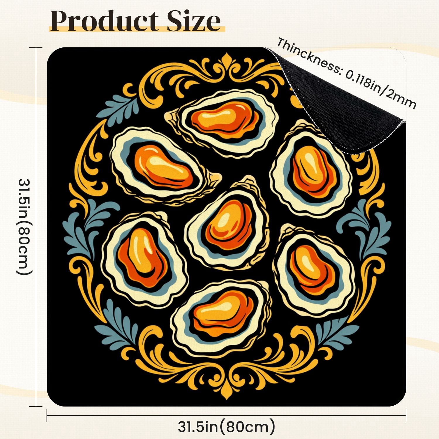 Mahjong Mat 31.5" x 31.5" Elegant Oyster Ornate Floral Border Non-Slip Noise Reduction Mahjong Tiles Table Cover for Dominoes Poker Card Board and Tile Games