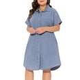 thumbnail image 2 of DARING DIVA Plus Size Denim Short Sleeve Button Down Dress 1X Light Blue, 2 of 6