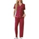 thumbnail image 2 of Conjunto de pijama para mujer INSPIRE CHIC, botón, suave, de manga corta, ropa de dormir, pantalones largos, conjunto de 2 piezas, rojo, 2 of 6