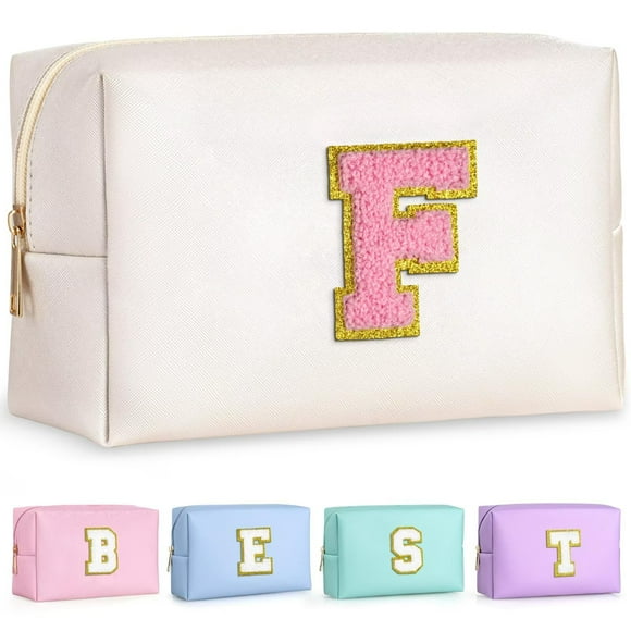 Bolsa de maquillaje TOPEAST Preppy de piel sintética blanca nacarada impermeable