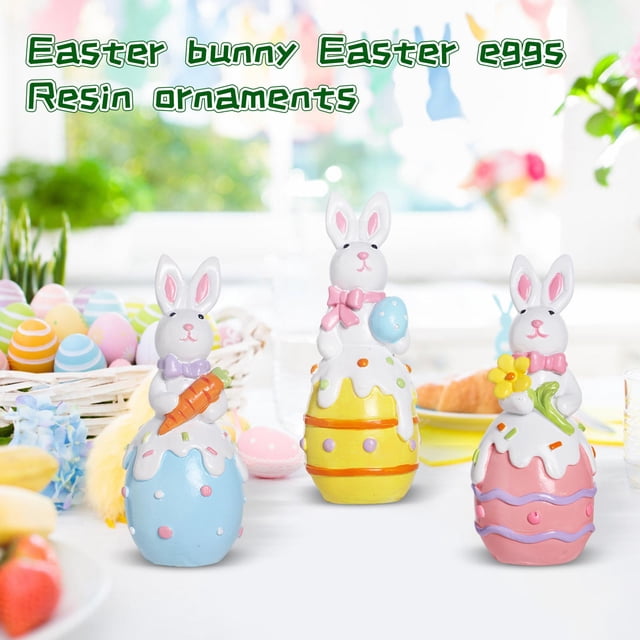 Easter Resin Decorative Statue and Figurine for Tabletop Ornaments, Garden Decor and Holiday Gift with Rabbit Design C(Blue)