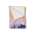 thumbnail image 2 of Mountain Soft Flannel Fleece Throw Blanket, High Hills Silhouette Picturesque View of Foggy Peaks of Forest Land, Cozy Plush for Indoor and Outdoor Use, 50" x 60", Dark Purple and Peach, by Ambesonne, 2 of 5