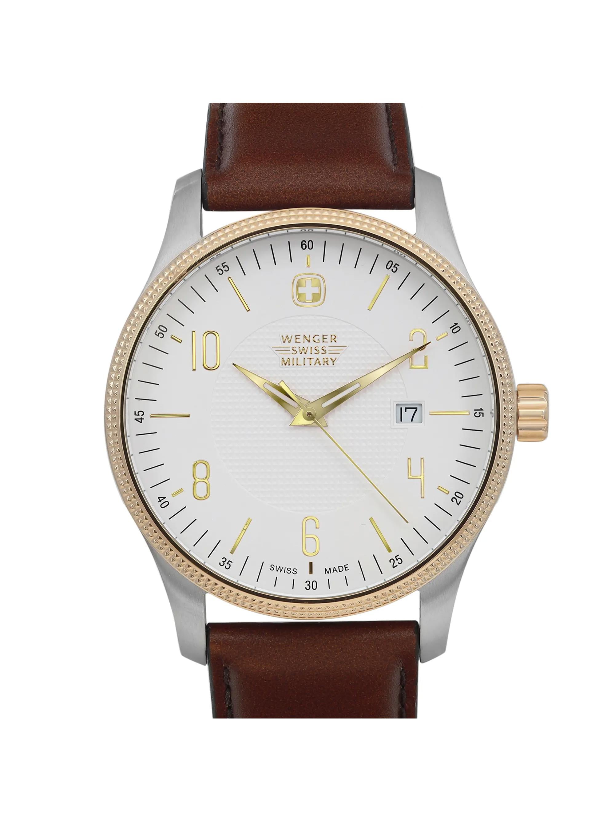 New Wenger Swiss Military Terragraph 42mm Steel Leather Mens Watch