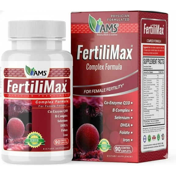 America Medic & Science FertiliMax, Fertility Supplements for Women, Supports Reproductive Health & Fertility Treatment, with Folate, CoQ10, DHEA, Iron, Selenium, 90 Capsules