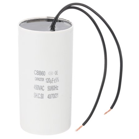 Uxcell 120uF CBB60 Capacitor, Run Capacitor with 2 Wires, AC 450V, Suitable for Air Compressors and Pumps