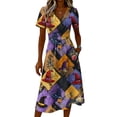 thumbnail image 4 of Womens Halloween Midi Dresses Witch Hat Ghost V Neck Spooky Sundress Pumpkin Spider Webeb Short Sleeve Funny Dresses, M, 4 of 5